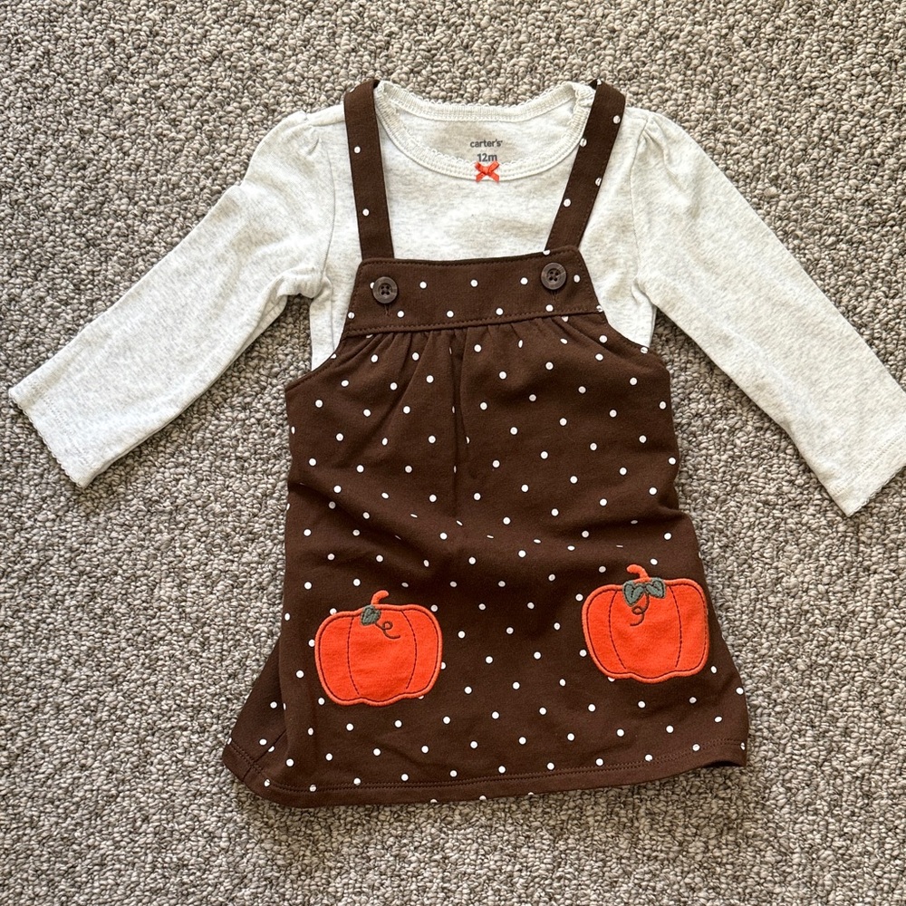 Brown Polka Dot Dress with Pumpkins